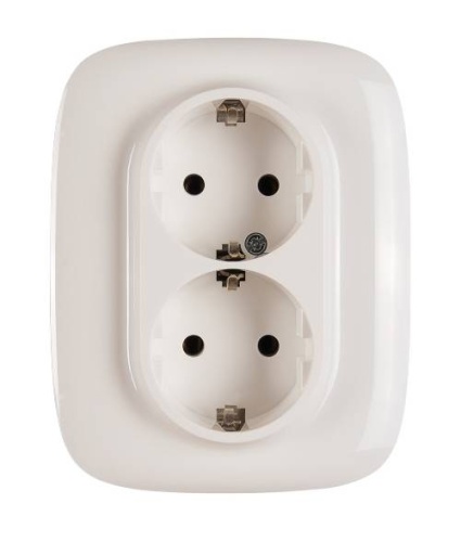 Valena ALLURE.Силовая розетка двойная 2х2К+З 16А 250В с лицевой панелью.С защитными шторками.Безвинтовые зажимы.Слоновая кость