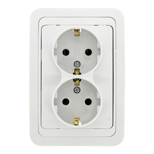 Лондон Розетка 2-местная с заземлением 16А керамика белая EKF PROxima