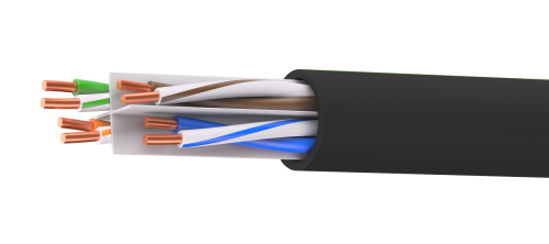 Кабель витая пара кат. 6 неэкранированный U/UTP, 4 пары, нг(А)-HF, для внешней/внутренней прокладки, чёрный, катушка 305 м Кабель витая пара кат. 6 неэкранированный U/UTP, 4 пары, нг(А)-HF, для внешней/внутренней прокладки, чёрный, катушка 305 м