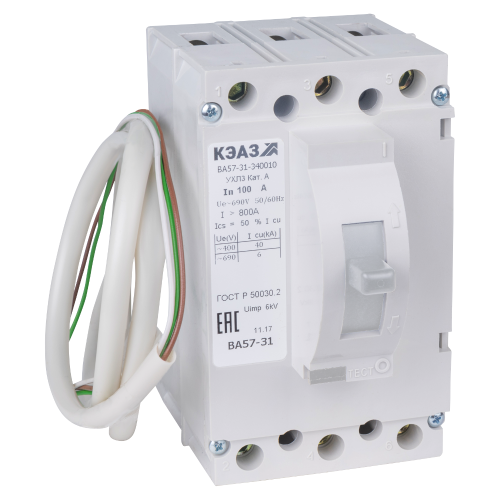 Выключатель автоматический ВА57-31-841810-63А-500-220DC-НР230AC/220DC-УХЛ3-КЭАЗ Выключатель автоматический ВА57-31-841810-63А-500-220DC-НР230AC/220DC-УХЛ3-КЭАЗ