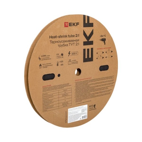 Термоусаживаемая трубка ТУТ нг 12/6 черная рулон EKF PROxima