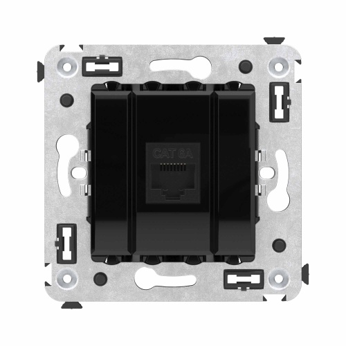 Компьютерная розетка RJ-45 без шторки в стену, кат.6А одинарная, "Avanti", "Черный квадрат"