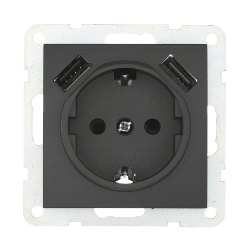Розетка с з/к + 2хUSB разъем, 2А (черный бархат) LK60