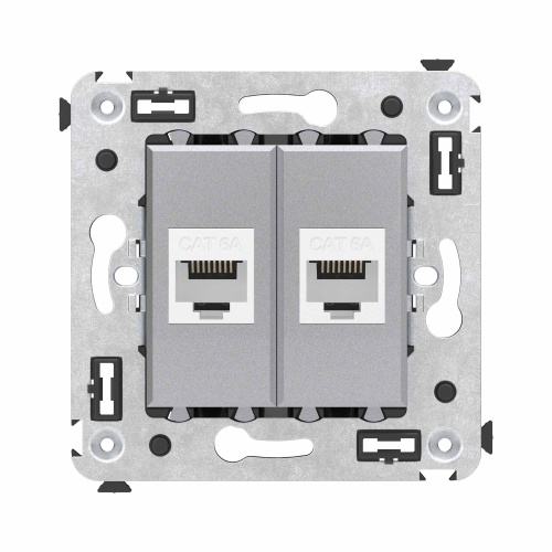 Компьютерная розетка RJ-45 без шторки в стену, кат.6А двойная, "Avanti", "Закаленная сталь"