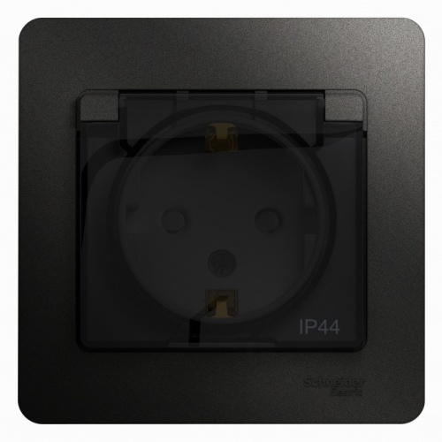 GLOSSA РОЗЕТКА с заземлением со шторками,с крышкой, IP44, в сборе, АНТРАЦИТ GLOSSA РОЗЕТКА с заземлением со шторками,с крышкой, IP44, в сборе, АНТРАЦИТ