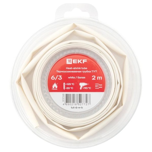Термоусаживаемая трубка ТУТ нг 6/3 белая ролик 2 м EKF Термоусаживаемая трубка ТУТ нг 6/3 белая ролик 2 м EKF