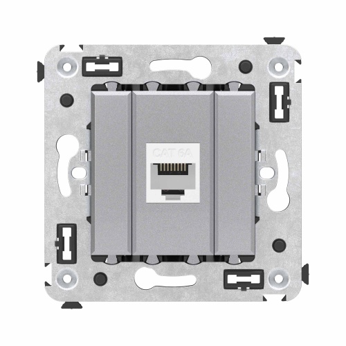 Компьютерная розетка RJ-45 без шторки в стену, кат.6А одинарная, "Avanti", "Закаленная сталь"
