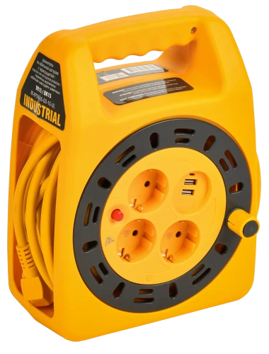 INDUSTRIAL Катушка УК15 2P+PE 3х1,5мм2 USBх2 LED 15м IEK