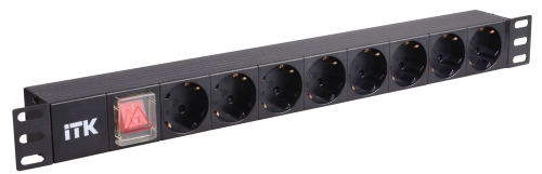19" PDU 8 розеток DIN49440 (немец.стандарт), с LED выключателем, алюминевый профиль, 1U, вход С14, без шнура