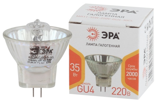 Лампа галогенная GU4-MR11-35W-220V-30 CL  ЭРА (галоген, софит, 35Вт, нейтр, GU4).