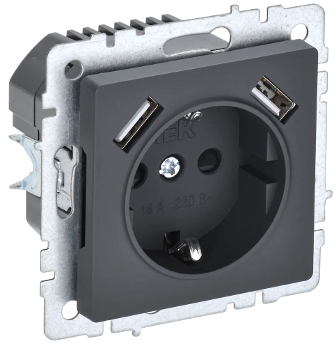 BRITE Роз. с з/к/ш 16А с USB A+A 3,1А РЮш10-2-БрГ граф. IEK BRITE Роз. с з/к/ш 16А с USB A+A 3,1А РЮш10-2-БрГ граф. IEK