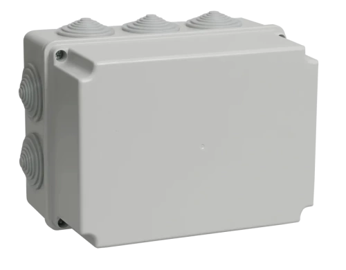 Коробка КМ41245 распаячная для о/п 190х140х120мм IP44 (RAL7035, 10 гермовводов) (упак.12шт.) ИЭК