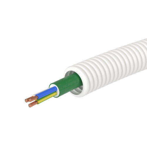 Электротруба ПЛЛ гибкая гофр. не содержит галогенов д.20мм, цвет белый,с кабелем ППГнг(А)-HF 3x1,5мм² РЭК "ГОСТ+",50м