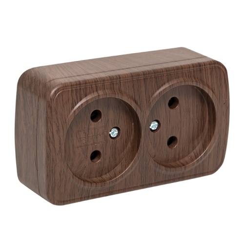 Розетка 2-местная ОП Минск 10А без заземления тёмное дерево EKF Розетка 2-местная ОП Минск 10А без заземления тёмное дерево EKF