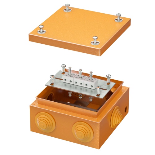 Коробка стальная FS с кабельными вводами и клеммниками, IP55,150х150х80мм,6р, 450V,6A, 4мм.кв.