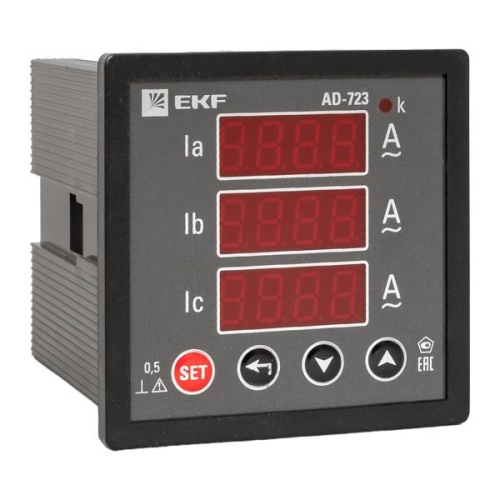 Амперметр AD-723 цифровой на панель (72х72) трехфазный EKF PROxima Амперметр AD-723 цифровой на панель (72х72) трехфазный EKF PROxima