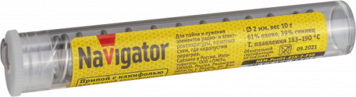 Припой Navigator 93 099 NEM-Pos01-61K-2-F10 (ПОС-61, колба, 2 мм, 10 гр)