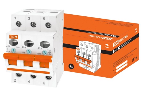 Выключатель нагрузки (мини-рубильник) ВН-32 3P 40A TDM Выключатель нагрузки (мини-рубильник) ВН-32 3P 40A TDM