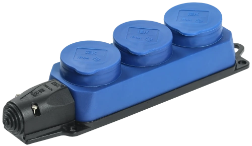 РБ33-1-0м Розетка трехместная ОМЕГА IP44 синяя IEK