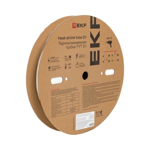 Термоусаживаемая трубка ТУТ нг 30/15 белая рулон EKF PROxima