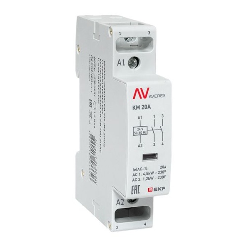 Контактор модульный КМ 20А 2NО 24VAC (1 мод.) AVERES EKF
