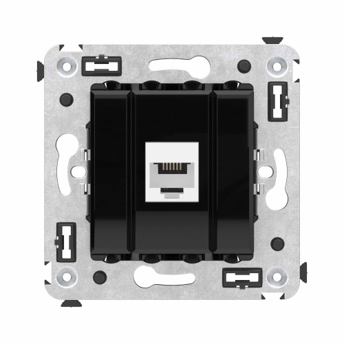 Телефонная розетка RJ-12 без шторки в стену одинарная, "Avanti", "Черный квадрат"