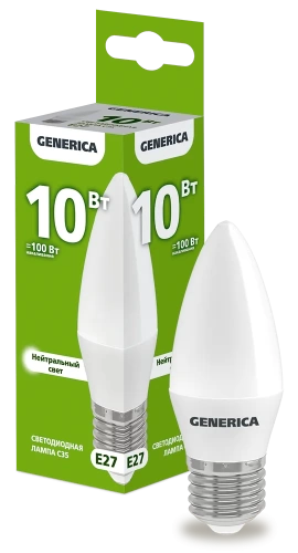 Лампа LED C35 свеча 10Вт 230В 4000К E27 GENERICA