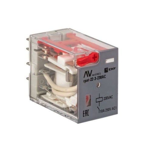 Реле промежуточное с кнопкой и мех. Индикацией RPAt 22/3 10A 230В AC EKF AVERES Реле промежуточное с кнопкой и мех. Индикацией RPAt 22/3 10A 230В AC EKF AVERES