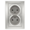 1-204-03 Эл/ус Intro Розетка 2х2P, 16А-250В, IP20, СУ, Plano, алюминий