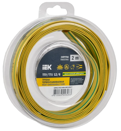 Трубка термоусадочная ТТУ нг-LS 12/6 жел-зел. (2м/упак) IEK Трубка термоусадочная ТТУ нг-LS 12/6 жел-зел. (2м/упак) IEK