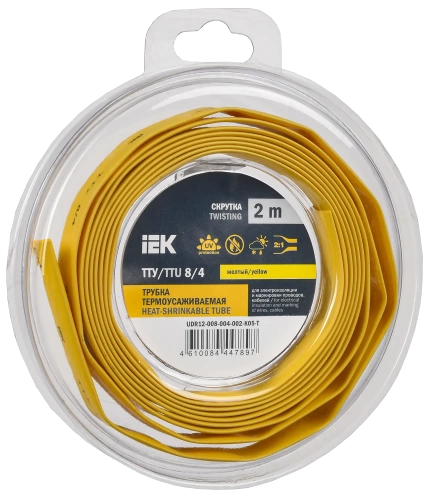 Трубка термоусадочная ТТУ нг-LS 8/4 желтая (2м/упак) IEK