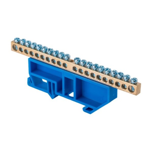 Шина "0" N (6х9мм) 20 отверстий латунь синий изолятор на DIN-рейку EKF PROxima Шина "0" N (6х9мм) 20 отверстий латунь синий изолятор на DIN-рейку EKF PROxima