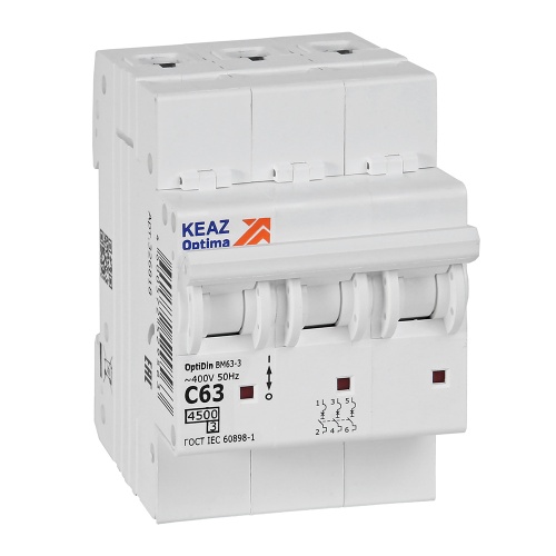 Выключатель автоматический модульный OptiDin BM63-3C63-4,5-УХЛ3