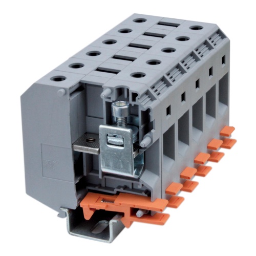 Клемма проходная, винтовой зажим, 2 точки подключения, 50 кв.мм, серая Клемма проходная, винтовой зажим, 2 точки подключения, 50 кв.мм, серая