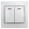 1-105-01 Эл/ус Intro Выключатель двойной с подсветкой, 10А-250В, IP20, СУ, Plano, белый