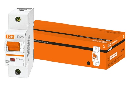 Авт. выкл. ВА47-125 1Р 25А 15кА х-ка D TDM Авт. выкл. ВА47-125 1Р 25А 15кА х-ка D TDM