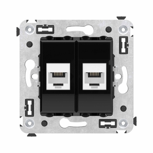 Телефонная розетка RJ-12 без шторки в стену двойная, "Avanti", "Черный квадрат"