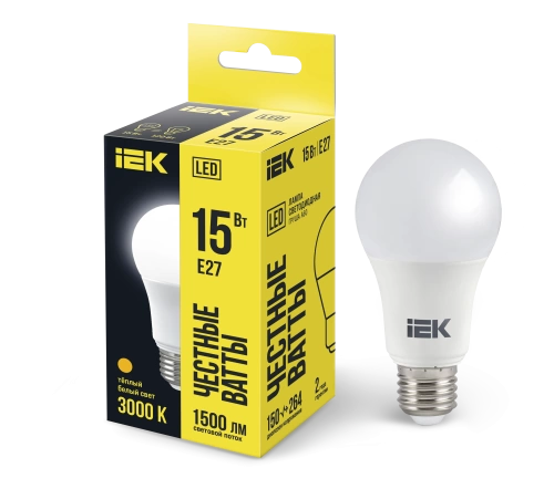 Лампа LED A60 груша 15Вт 230В 3000К E27 IEK Лампа LED A60 груша 15Вт 230В 3000К E27 IEK