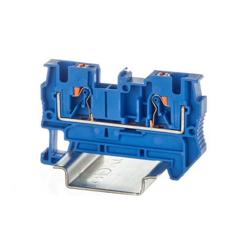 Клемма проходная, зажим push-in, 2 точки подключения, 4 кв.мм, синяя Клемма проходная, зажим push-in, 2 точки подключения, 4 кв.мм, синяя