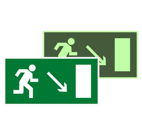 Знак наклейка E07 "Направление к эвакуационному выходу направо вниз" (150x300) фотолюминесцентный EKF PROxima