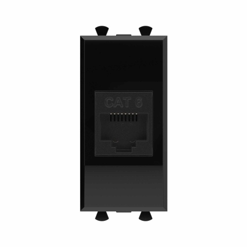 Компьютерная розетка RJ-45 без шторки модульная, кат.6, "Avanti", "Черный квадрат", 1 модуль