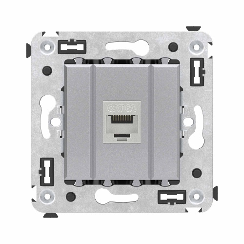 Компьютерная розетка RJ-45 без шторки в стену, кат.6А одинарная экранированная, "Avanti", "Закаленная сталь"