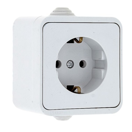 Прага Розетка 1-местная 16А с заземлением IP44 белая EKF Прага Розетка 1-местная 16А с заземлением IP44 белая EKF