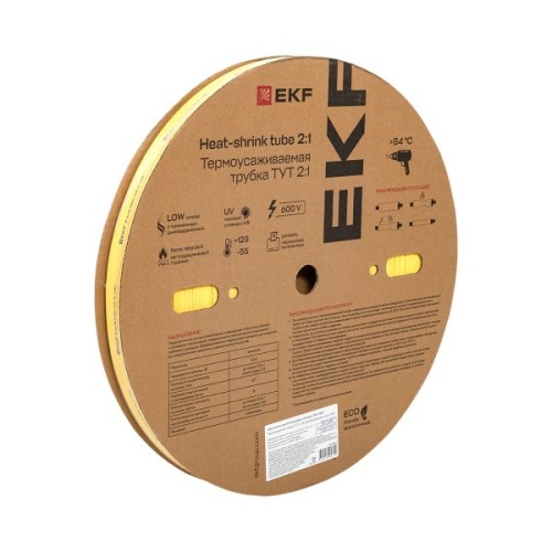 Термоусаживаемая трубка ТУТ нг 16/8 желтая рулон EKF PROxima Термоусаживаемая трубка ТУТ нг 16/8 желтая рулон EKF PROxima