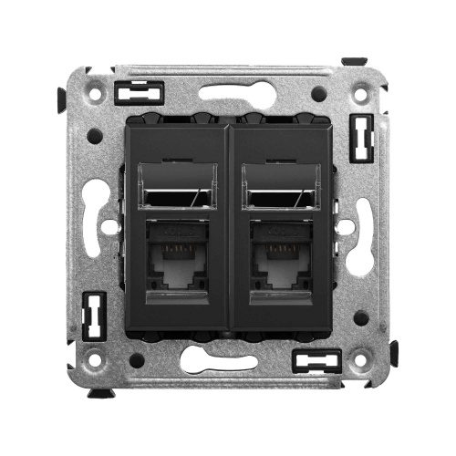 Компьютерная розетка RJ-45 в стену, кат.6 двойная,"Avanti", "Черный матовый"