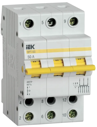 Выключатель-разъединитель трехпозиционный ВРТ-63 3P 50А IEK Выключатель-разъединитель трехпозиционный ВРТ-63 3P 50А IEK