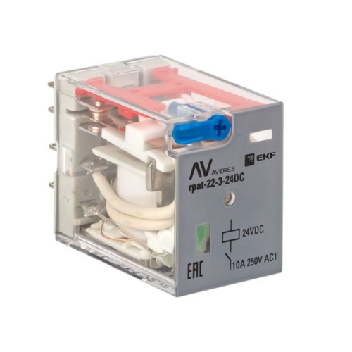 Реле промежуточное с кнопкой и мех. Индикацией RPAt 22/3 10A 24В DC EKF AVERES Реле промежуточное с кнопкой и мех. Индикацией RPAt 22/3 10A 24В DC EKF AVERES