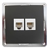 Розетка телефонная двойная 2хRJ-11 с накладкой (черный бархат)