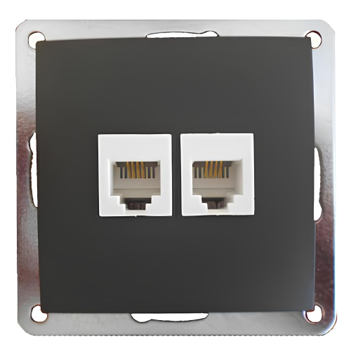 Розетка телефонная двойная 2хRJ-11 с накладкой (черный бархат)