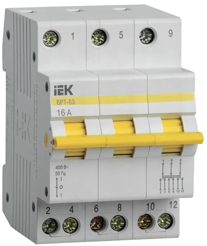 Выключатель-разъединитель трехпозиционный ВРТ-63 3P 16А IEK (упак. 4шт)